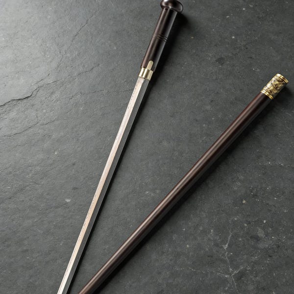 Vintage Round‑Head Sword Cane | 92 cm | Solid Wood & Aged Brass Dragon Ring | Removable Display Insert | Unsharpened Display Prop