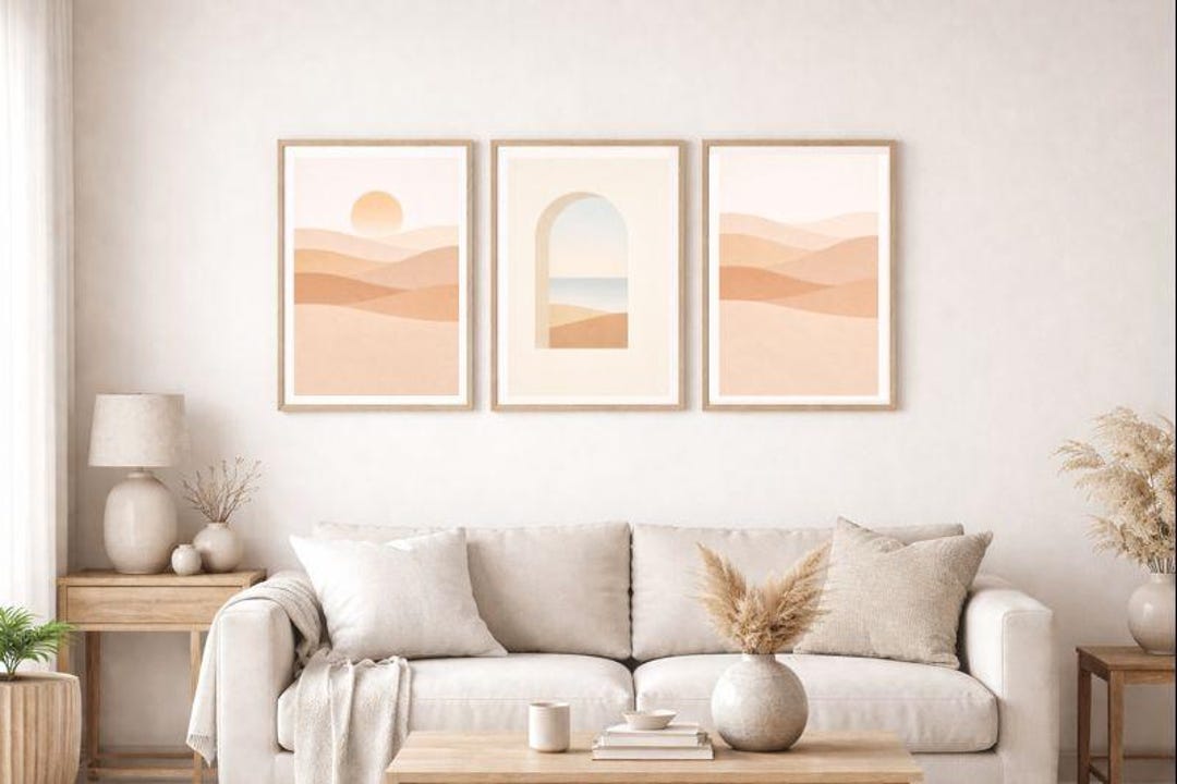 Neutral Wall Art Set of 3 Minimalist Arch Printable Abstract Beige ...