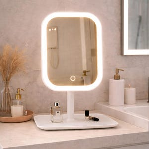 LED-sminkspegel med justerbart ljus, uppladdningsbar sminkspegel, roterbar bordsspegel, sminkspegel med varmt ljus för badrum eller sovrum