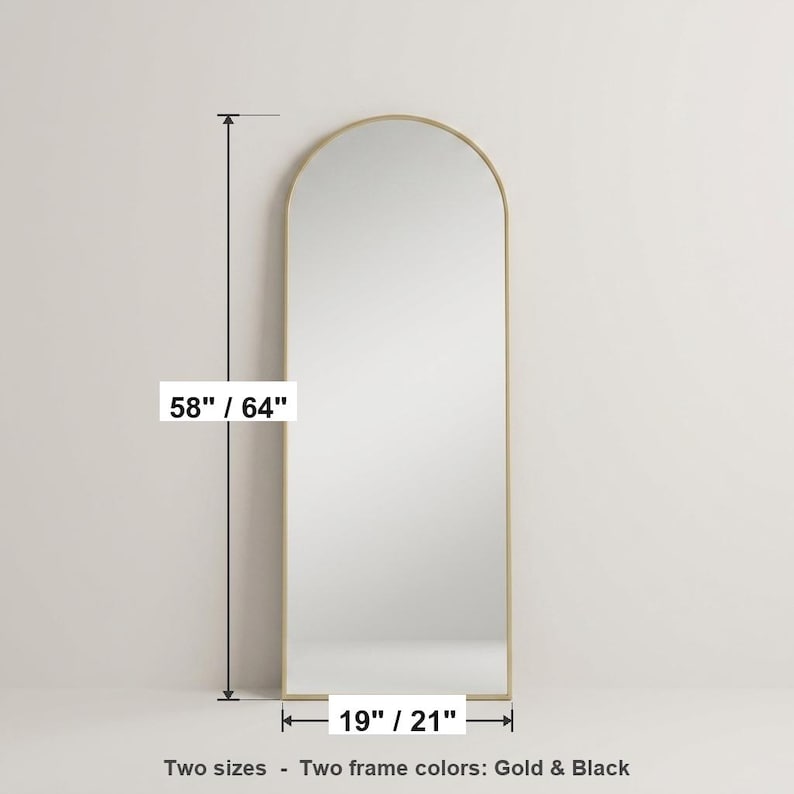 Arched mirror available in sizes 58x19 and 64x21 inch