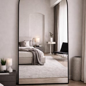 Full Length Arched Mirror 58x19/64x21 Inch, Floor Standing or Wall Mounted Mirror, Black Aluminum Frame, Modern Bedroom Mirror image 9