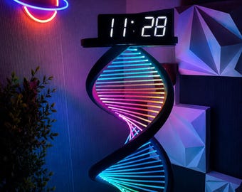 3D Printed DNA Helix LED Lamp, RGB Color Changing Table Light, Modern Room Decor