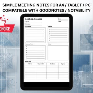 Sjabloon vergadernotities afdrukbaar, notulen van de vergadering, vergaderagenda, zakelijke aantekeningen maken, afdrukbaar zakelijk projectverslag, Instant download