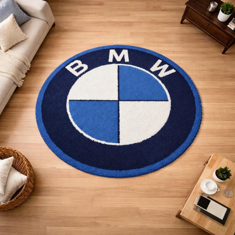 BMW Logo Round Rug, Blue and White Automotive Carpet, Garage Decor - Etsy