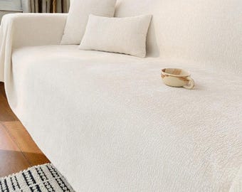 Funda de sofá de chenilla texturizada / Protector de muebles estilo bohemio con flecos, decoración para sala de estar