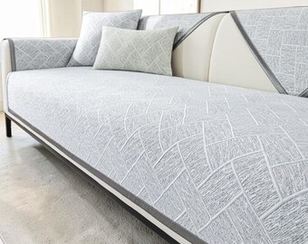 Manta de seda helada para sofá de verano / Funda de sofá nórdica refrescante / Funda geométrica minimalista / Revestimiento transpirable antideslizante para muebles / Hogar moderno