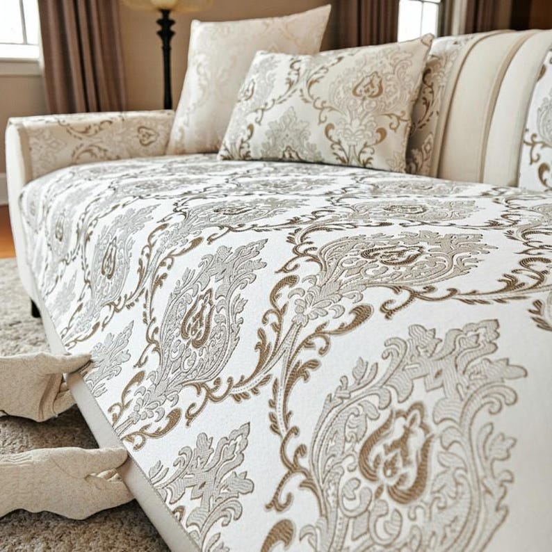 Luxury Damask Sofa Cover | Non-slip Jacquard Couch Protector | Elegant ...