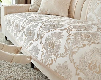 Funda de sofá de damasco de lujo / Protector de sofá jacquard antideslizante / Elegante funda floral para sala de estar / Funda para muebles de estilo europeo