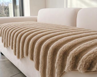 Manta de sofá de lujo acanalada / Funda elegante de felpa de piel sintética para sofá / Protector de sofá moderno y minimalista / Decoración suave y acogedora para la sala de estar