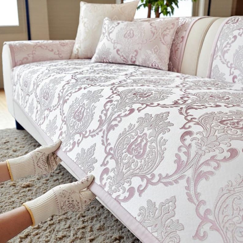 Luxury Damask Sofa Cover | Non-slip Jacquard Couch Protector | Elegant ...