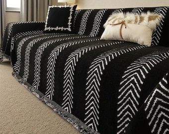 Fundas de sofá de lujo con estampado nórdico de espiga / Protector de muebles duradero con textura estilo boho escandinavo