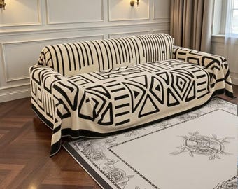 Funda de sofá geométrica de lujo / Funda de sofá estilo boho tribal / Funda suave antideslizante / Sala de estar moderna / Protector de muebles lavable