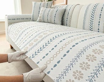 Funda de sofá de seda helada, funda refrescante para sofá, protector de muebles transpirable, manta antideslizante para sofá, cojín de sofá floral bohemio, decoración de verano para el hogar