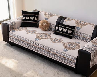 Funda de sofá de lujo estilo europeo / Funda elegante de jacquard vintage para sofá / Protector de muebles con medallón retro / Toalla para sofá para todas las estaciones