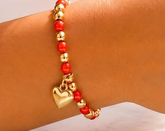 Pulsera de corazón de acero inoxidable impermeable para mujer, regalo ideal para vacaciones en la playa, para celebrar la amistad y la alegría.