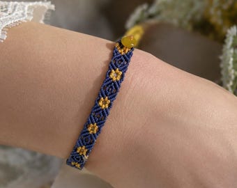Hand-Knotted Blue Floral Bracelet for Women, September Birthday Gift and Something Blue Bridal Keepsake