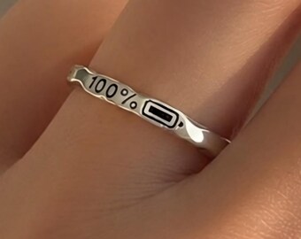 Full Battery Ring, Adjustable Open Band Tech Jewelry, Funny Geek Gift for College Students