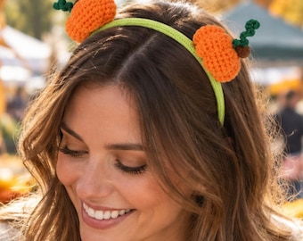 Crochet Pumpkin Headband, Halloween Hair Accessory for Teachers, Fall Classroom Party Headband