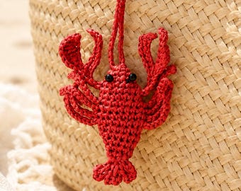 Handwoven Raffia Lobster Bag Charm, Handmade Red Lobster Keychain, Coastal Beach Tote Charm, Nautical Summer Gift for Her