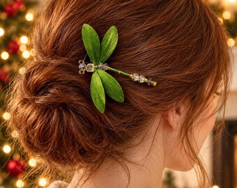 Handmade Green Silk Dragonfly Hair Clip, Birthday or Christmas Gift for Nature Lovers