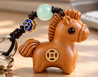 2026 Year of the Horse Gift, Wooden Chinese Zodiac Keychain, Lucky Bag or Phone Charm