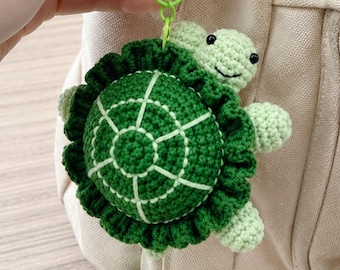 Handmade Crochet Turtle Keychain, Cute Green Backpack Charm, Thoughtful Turtle Lover College Friendship Gift