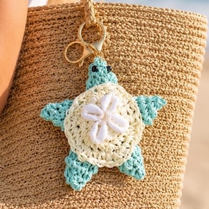 Handgewebte Meeresschildkröte Taschenanhänger, Taschenanhänger, Strandtasche Schlüsselanhänger, Ozean-Liebhaber Sommer Urlaub Geschenk
