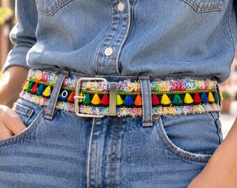 Rainbow Tassel Belt for Women, Boho Fringe Waist Belt Jeans, Christmas Gift