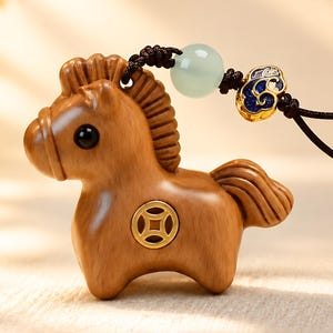 Drewniany brelok do kluczy z koniem lub zawieszka do telefonu, chiński znak zodiaku jako dodatek do torebki