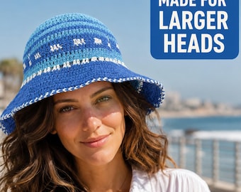 Large Head Crochet Bucket Hat for Women, Handmade Cotton Wavy Brim Summer Style