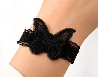 Brazalete de encaje con forma de mariposa, pulsera para cubrir tatuajes y cicatrices, negro, blanco, rosa, lavanda y azul.