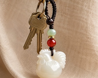 Glass Rooster Phone Charm, Chinese Zodiac Bag Charm, Year of the Rooster Lucky Keychain Gift