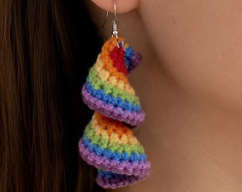 Rainbow Crochet Earrings for Color Lovers, S925 Silver Hooks, Playful Handmade Statement Jewelry