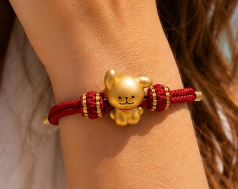 Pulsera chapada en oro con diseño de cachorro para mujeres y hombres, ajustable, regalo de amistad con energía de buena suerte para el verano.