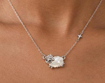 Sheep Necklace with Star Detail, Lamb Pendant Gift for Animal Lovers