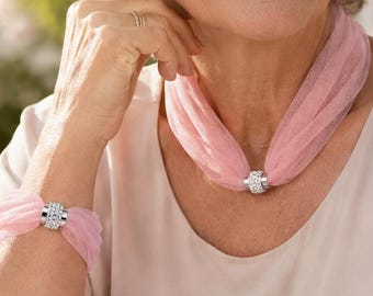 Magnetic Scarf Necklace, Sheer Choker and Tulle Wrist Cuff, No-Tie Bridal Accessory