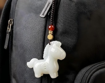 Jade Horse Bag Charm, 2026 Zodiac Keychain, Good Luck Gift, Chinese New Year Accessory