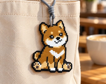 Shiba Inu Fuse Bead Bag Charm, Cute Pixel Dog Gift for Friends