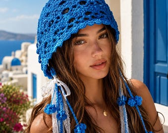 Pañuelo tipo bandana de ganchillo para mujer, pañuelo para el cabello para vacaciones en la playa, regalo de verano estilo boho.
