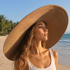 特大ストローサンハット、つば広折りたたみ式ビーチハット、UVカット、夏、女性用、旅行