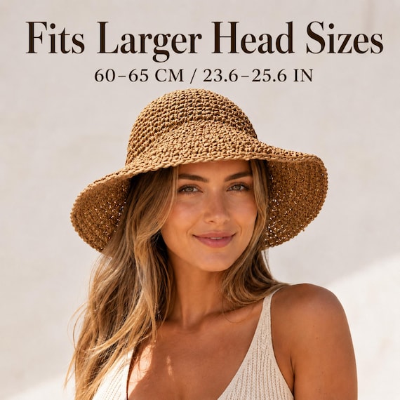 Straw Hat for Large Head Women, 23.6–25.6 Inch, Packable Summer Beach Sun Protection