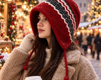 XL Winter Hat for Women, Large Head Wool Blend Earflap Hat, Halloween Witch Fall Style