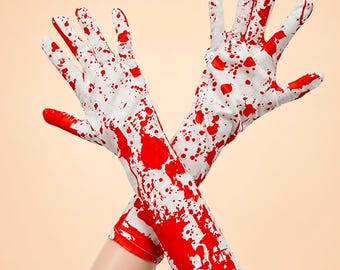 Guantes de ópera con salpicaduras de sangre para mujer, ideales para fiestas de Halloween y sesiones de fotos. Un regalo espectacular para tus mejores amigas.