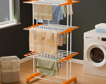 Decorartind 3-laags droogrek met wielen, opvouwbare wasopberger, staal-metaal