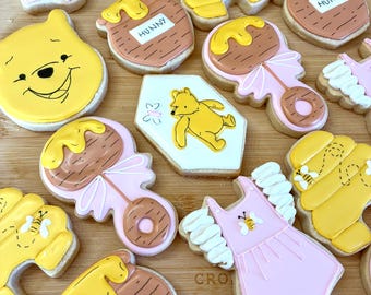 1 dozen handcrafted Winnie the Pooh baby shower cookies