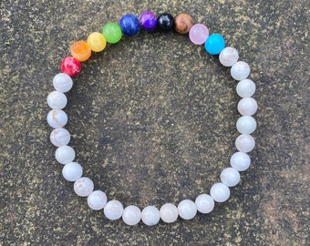 LGBTQ+ Chakra Bracelet with Black Onyx or White Howlite