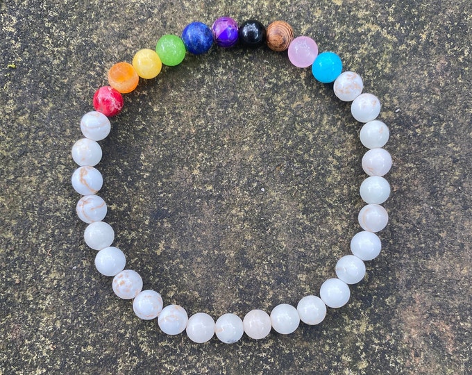 LGBTQ+ Chakra Bracelet with Black Onyx or White Howlite