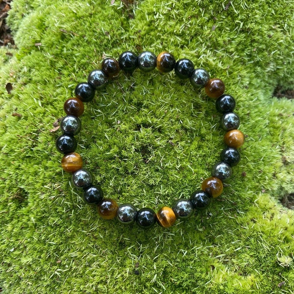 Kids Triple Protection Bracelet with hematite, tigers eye and obsidian