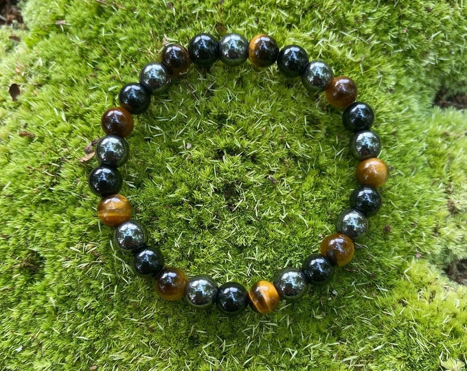 Kids Triple Protection Bracelet with hematite, tigers eye and obsidian