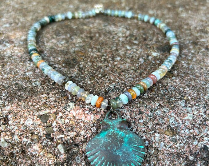 Moss Agate Heart Chakra Healing Necklace with Shell